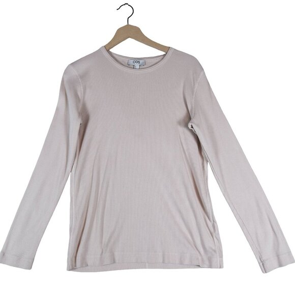 COS Creamy Pink Ribbed Long Sleeve Top Minimalist Basic Luxe L - Picture 1 of 5